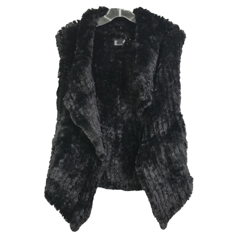 Love Token Women's Sweater Vest Black Knit Faux Fur Sleeveless‎ Cotton Sz S